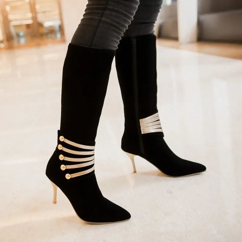 

Plus Size Euro-American wind-tipped, thin and high-heeled decorative rivet boots with non-ferrous metal