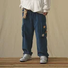 Осенние винтажные брюки-карго с милым медведем, Мужская Уличная одежда, одежда большого размера с несколькими карманами, вельветовые Женские Мешковатые брюки в стиле хип-хоп