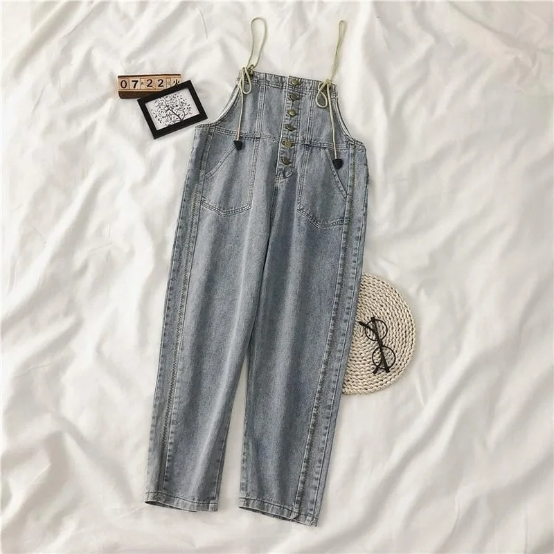 Autumn Denim Overalls Loose Pants Women 2021 New Korean Version of Wild Cute Suspenders Mother Jeans Loose Jeans