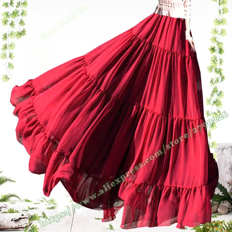 Long Tulle Skirts for Women Summer Elegant large size skirts BOHO Red Chiffon Pleated dance Long Skirts for women Fashion 2023