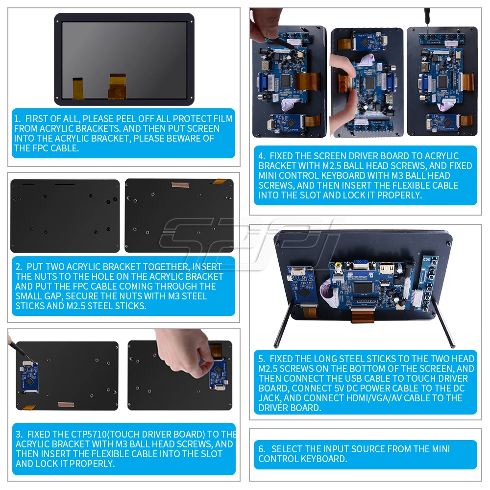 52Pi черный акриловый кронштейн/чехол/держатель/Поддержка 7 дюймов 1024*600 дисплей