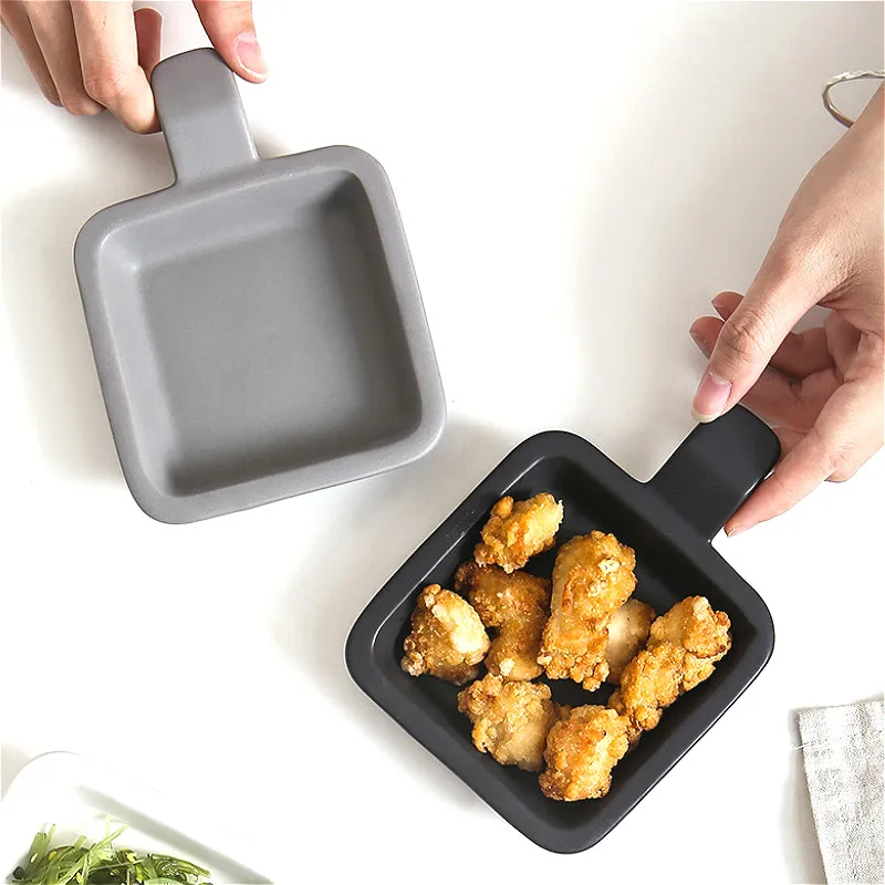 Керамическая тарелка с ручкой в скандинавском стиле квадратные фарфоровые