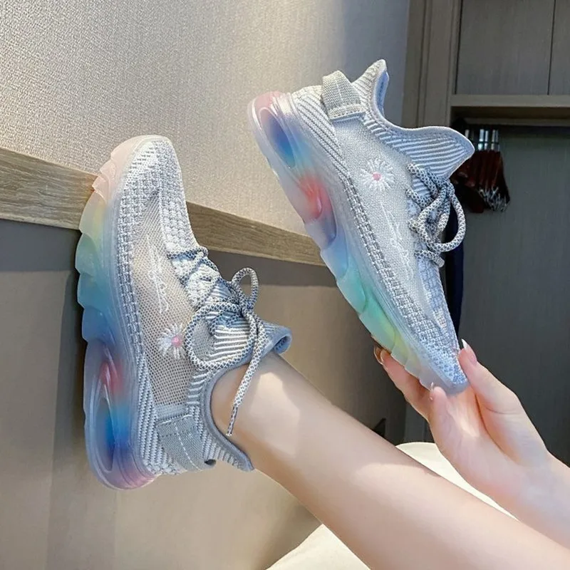 

Summer Sneakers Running Womans 2021 New Female Walking Sports Shoes Rainbow-bottom Mesh Breathable Non-slip Adult Tennis Shoe