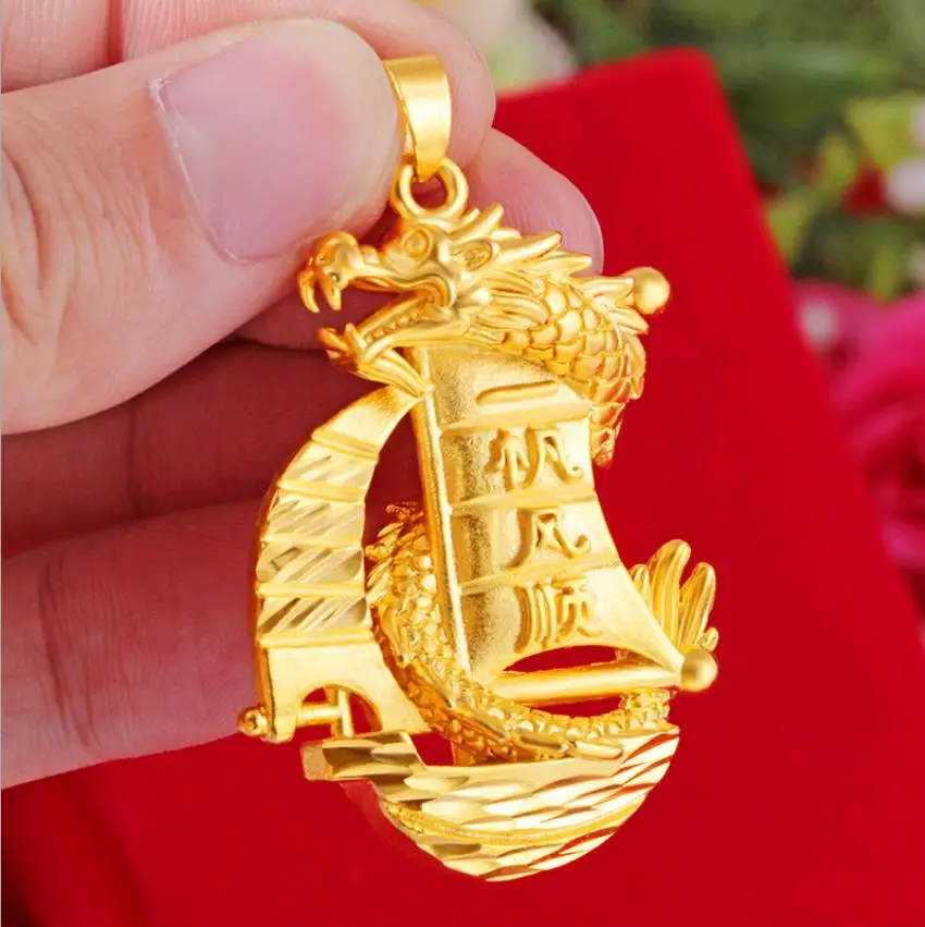 

Hi Weight Heavy ! Hot plain sailing 24k Real Yellow Solid Gold plated Men's pendant classic male Jewelry