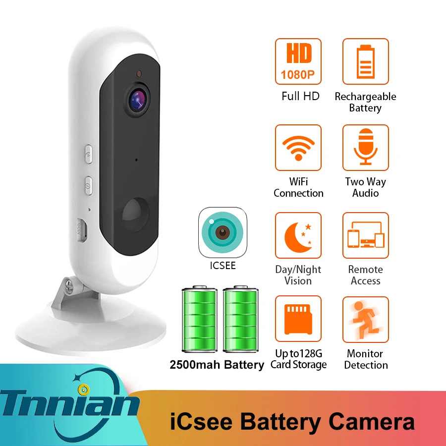 

iCsee 1080P Wireless Security Camera 2MP WiFi Battery Camera with Two-Way Audio IR Night Vision PIR Motion Sensor Baby Monitor