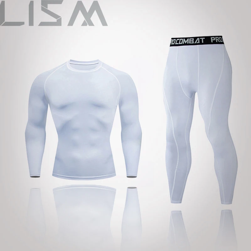 

Men Compression Set MMA Long Sleeve T-Shirt Men's Tight Pants Fitness Bodybuilding Clothes Skull Top Rashguard Sport Suit Men