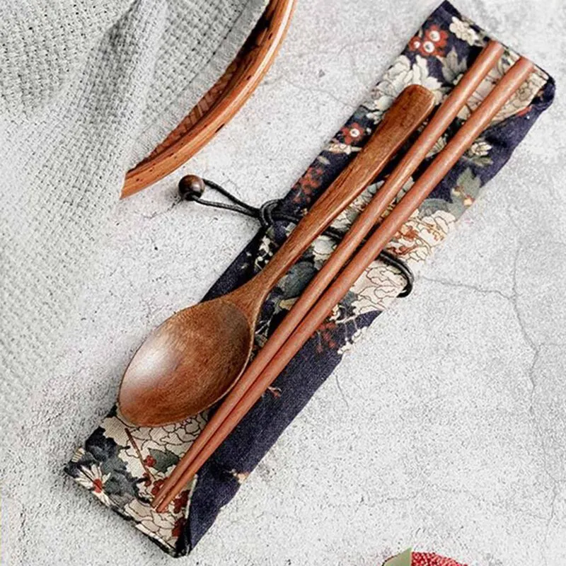 

Portable Spoon Chopsticks Set Wooden Spoon Chopsticks Combination Tableware Package Tableware Set Wooden Spoon Chopsticks