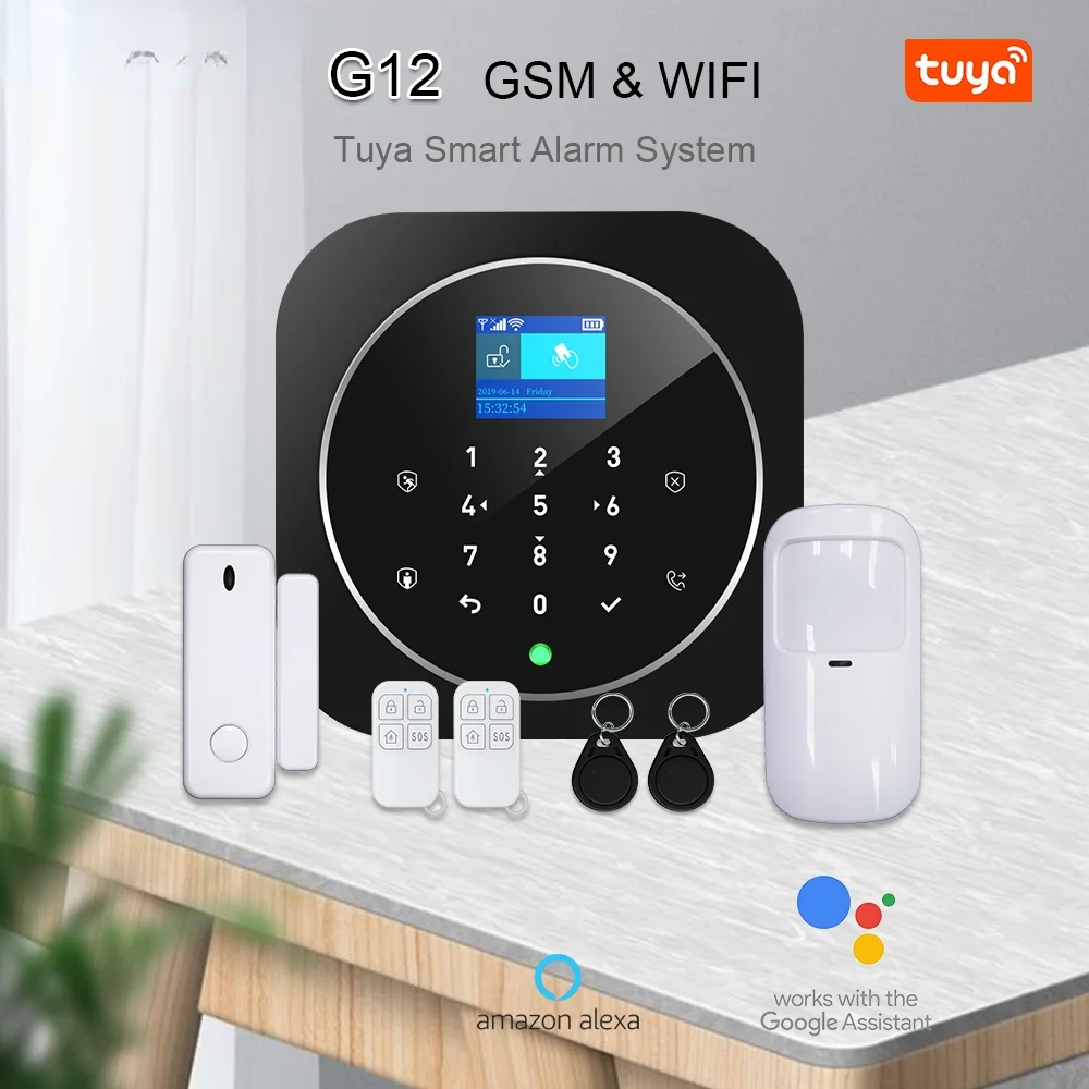 

Tuya WiFi GSM Alarm Security System with Door Sensor Compatible Alexa & Google Smart Home Wireless Burglar Alarm Kits