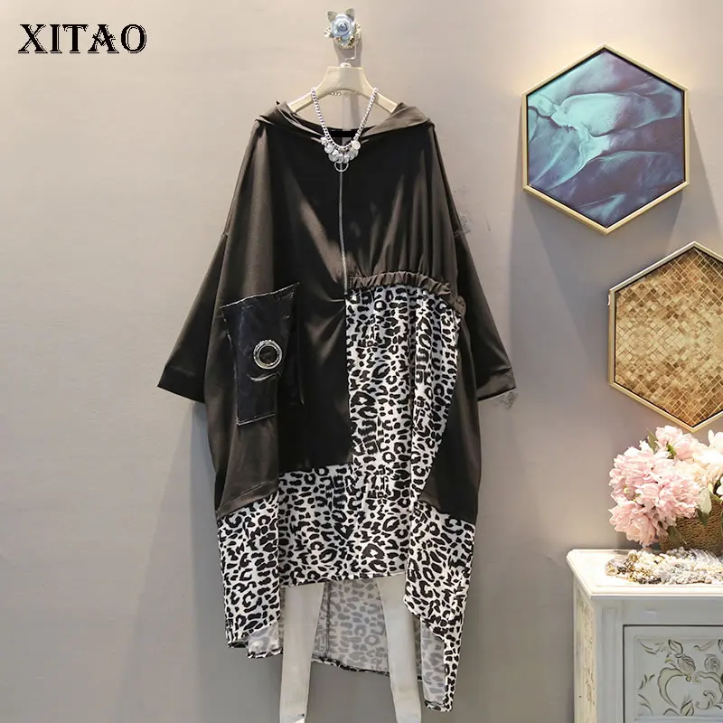 XITAO леопардовое платье с подолом женский модный пуловер Плиссированное