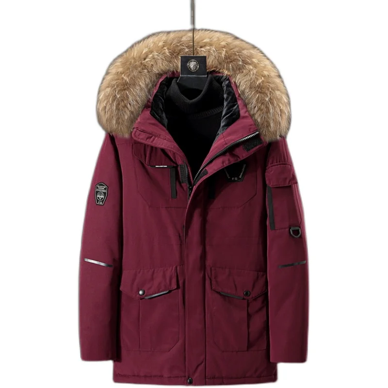 

2021 Thicken Men's Down Jacket With Big Real Fur Collar Warm Parka -30 degrees Men Casual Waterproof Down Winter Coat Size 3XL
