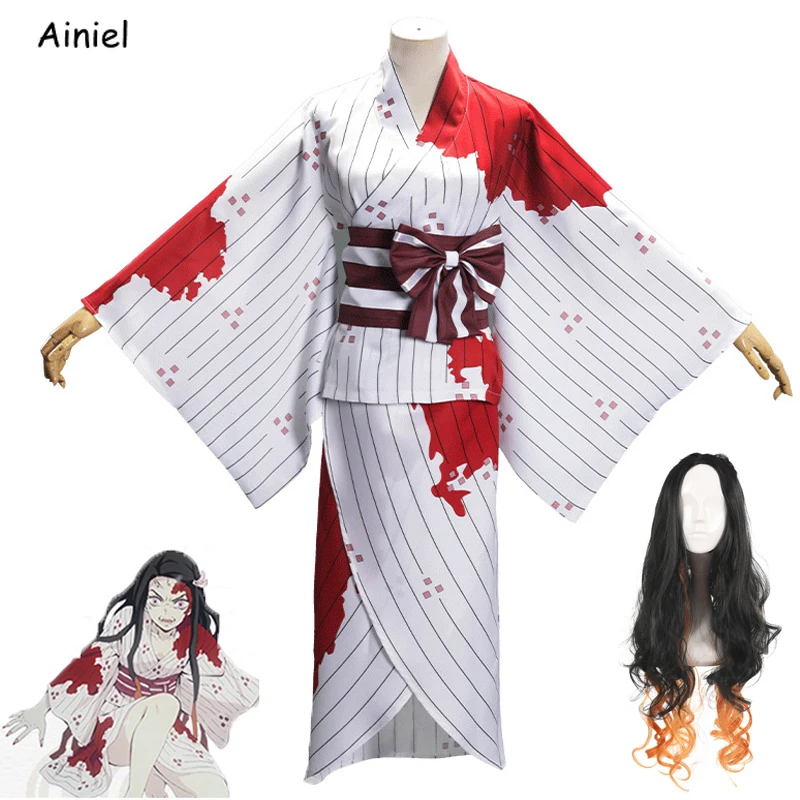 Аниме Demon Slayer Kimetsu No Yaiba Nezuko костюм камадо незуко кимоно женская одежда с пятнами