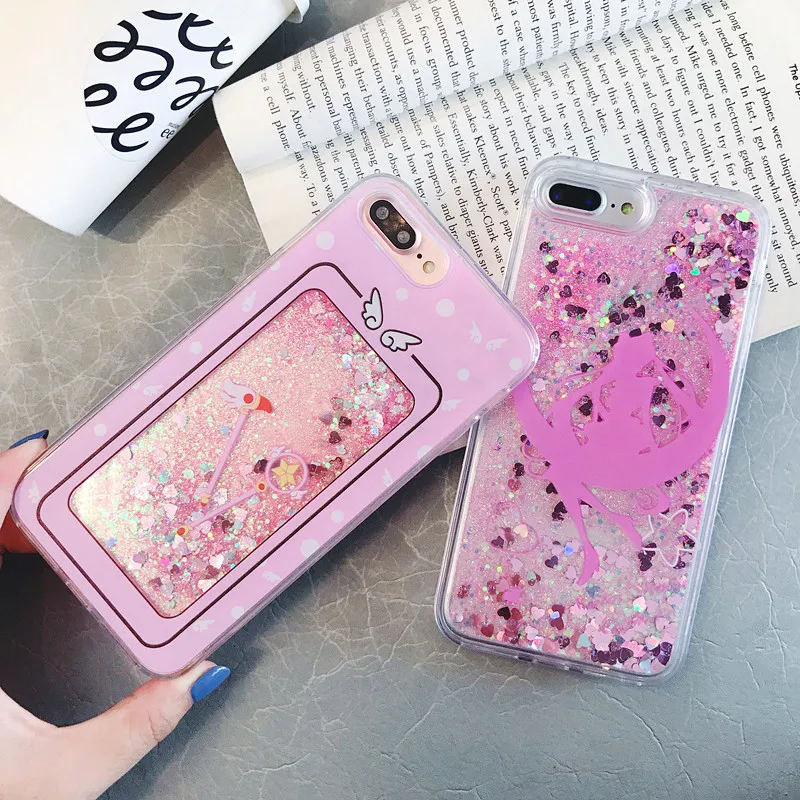 Phone Case For iPhone X XS MAX XR 6 7 8 Plus Cartoon Flower Sailor Moon Pretty Girl Glitter Star Flowing Quicksand Liquid Cover | Мобильные