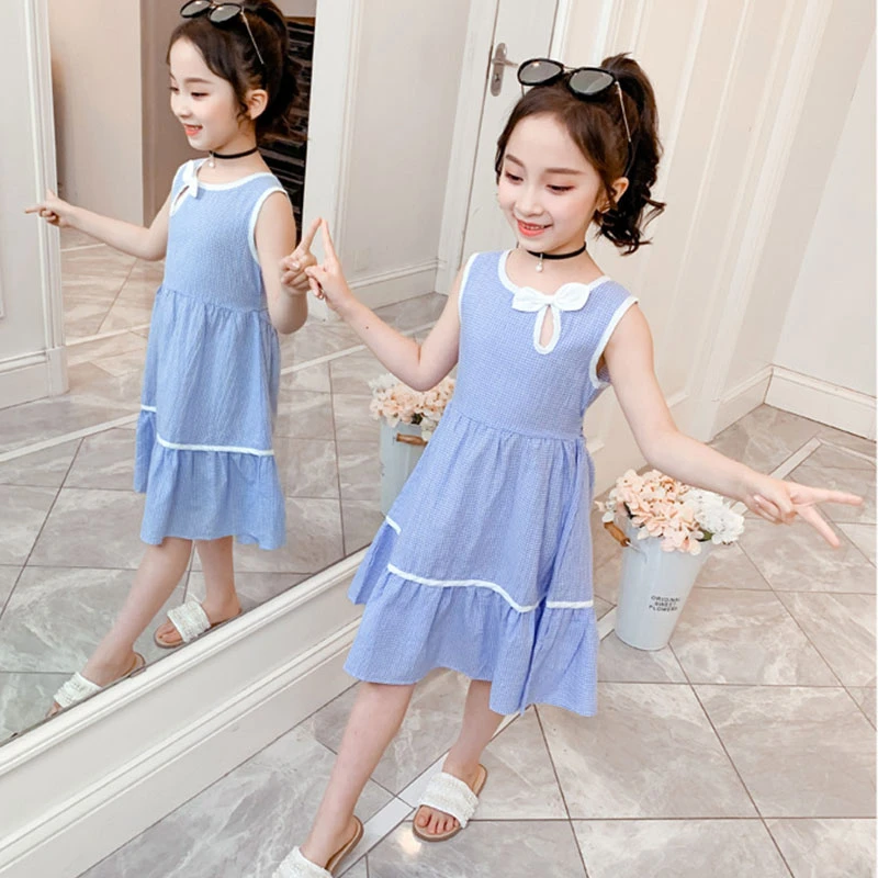 Голубые розовые клетчатые Летние Детские платья для девочек 2020 платье малышей