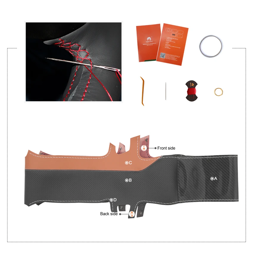 

MEWANT Black Genuine Leather Hand Sew Steering Wheel Cover for Volkswagen VW Golf 7 GTI T-Roc Passat Variant (R-Line) Tiguan