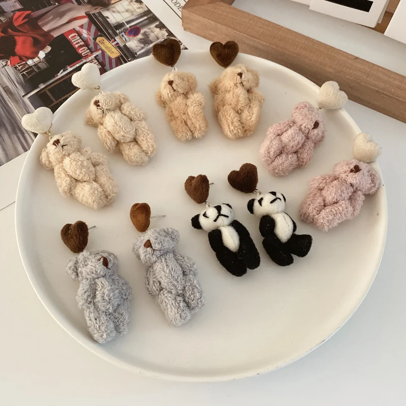 Серьги с плюшевым медведем корейские изящные и милые Мультяшные осенне зимние