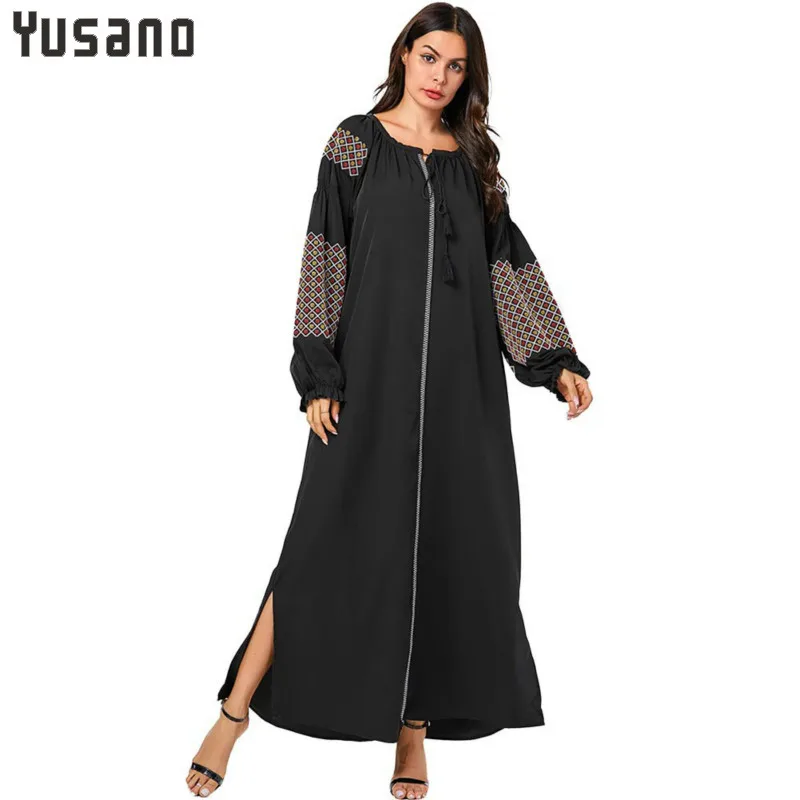 Платье Макси женское с вышивкой свободная одежда модная мусульманская абайя