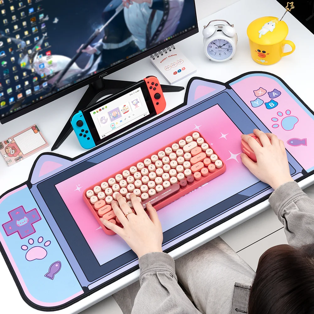 big mouse pad cute cat ears desk pad thicken computer games non slip pink girl cartoon super cute for girl game boy 80cm40cm free global shipping