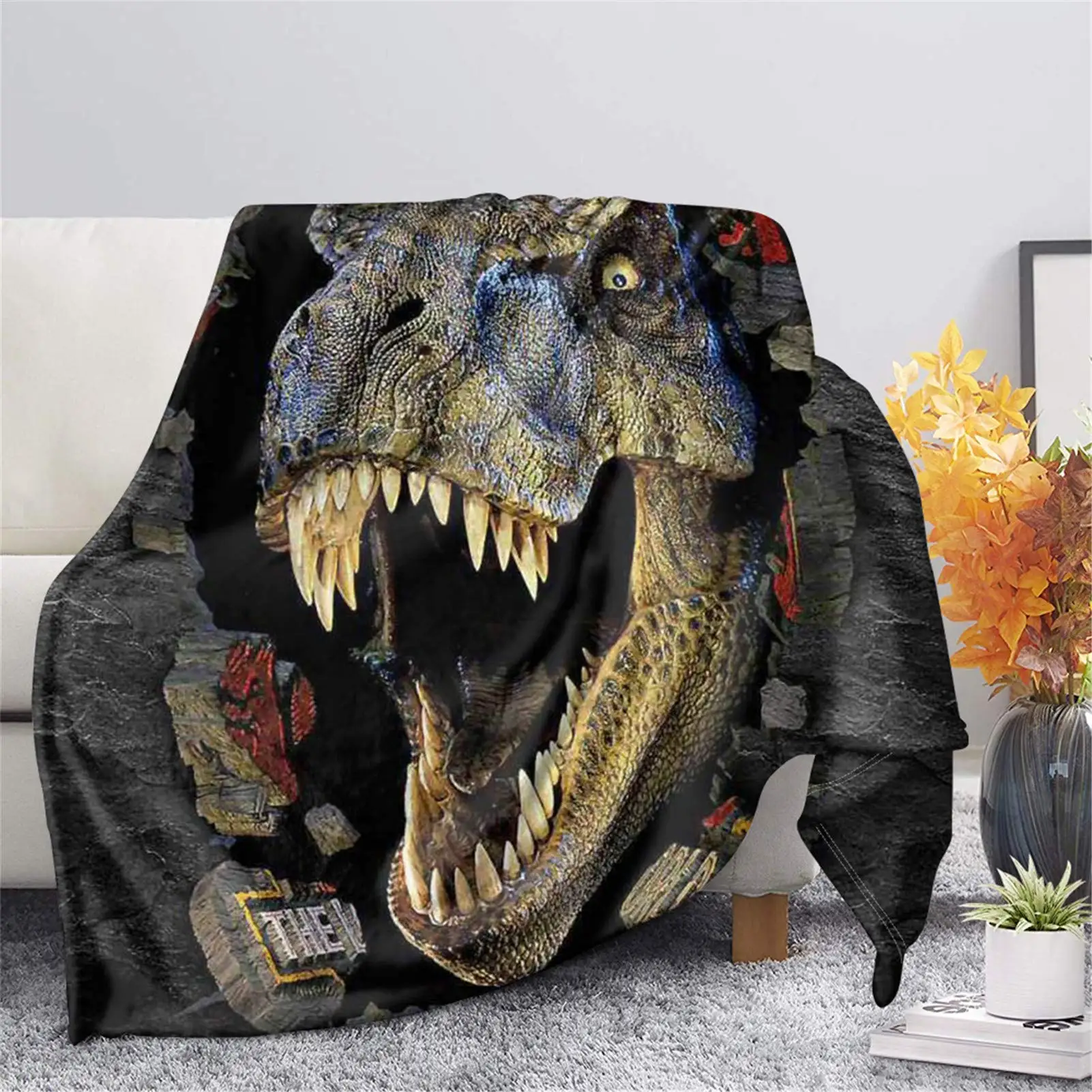 

Фланелевое покрывало с 3D динозаврами, всесезонное, легкое, для кровати, дивана или дивана