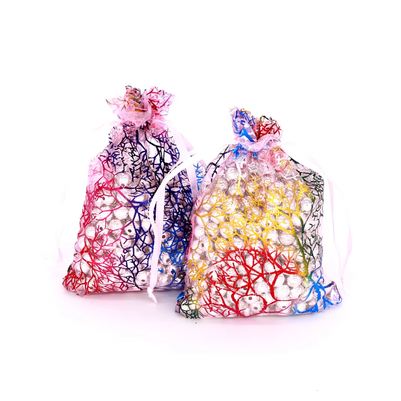 

100PCS 7*9cm Colorful Coral Organza Transparent Bag Candy Watch Storage Bags Rectangle Candy Gift Gauze Yarn Pouches Wholesale