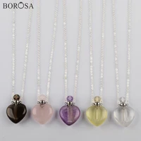 borosa natural gems stones heart essential oil diffuser necklace silver color natural amethysts perfume bottle necklace wx1328 n