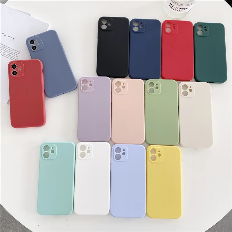 Candy Color Phone Case For iPhone 11 12 13 Pro Max SE2020 6 7 8 Plus X XS XR Max 12 Mini Soft TPU Straight Edge Back Cover Shell