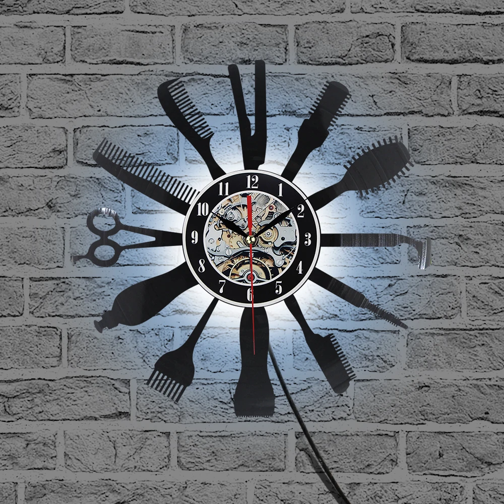 Художественные настенные часы с CD-записью для парикмахеров инструменты