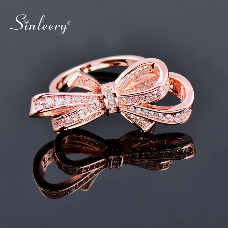 Женское кольцо с большим бантом SINLEERY романтичное серебряное микро покрытием и