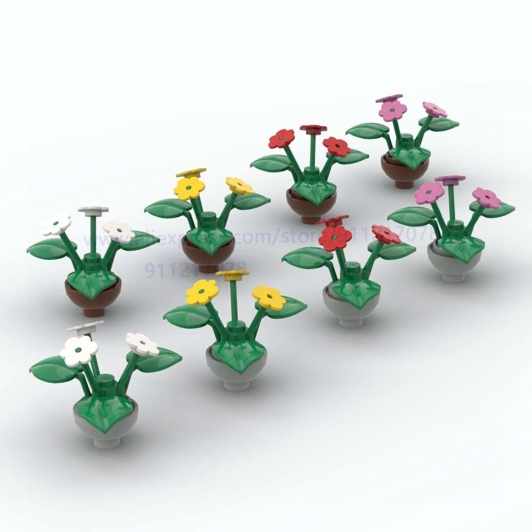 

Home Decoration Flower Pot 10set Building Block Assembles Particles moc Bricks Plants Educational Children Kids Toys Gift