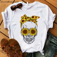 funny skull punk t shirt women fashion casual short sleeve sunflowers tshirts female bandana harajuku tops clothes 2020