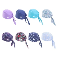 working scrub cap with button sweatband star paisley floral print adjustable tie back elastic bouffant hat head scarf