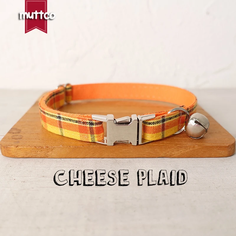 

MUTTCO Retailing cute and pretty self-design personalized cat collars CHEESE PLAID handmade collar 2 sizes UCC098