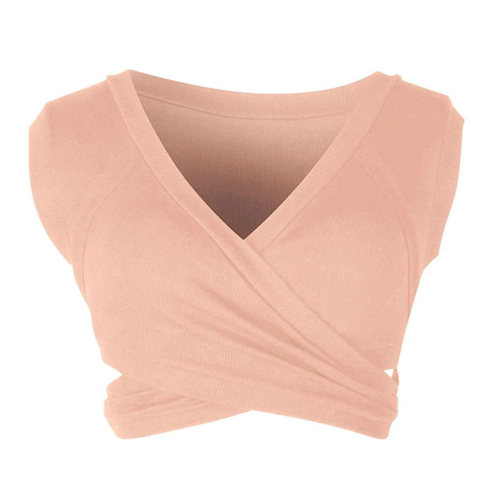 Сексуальный женский летний однотонный кроп-топ с V-образным вырезом облегающий
