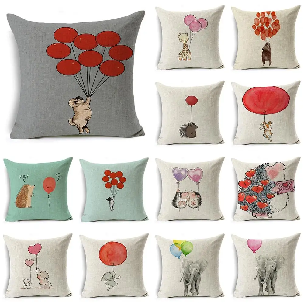 

18'' Cartoon Modern Pillow Case Simple Balloon Animal Linen Blend Sofa Seat Living Room Cushion Cover Fashion Home Decor Gifts