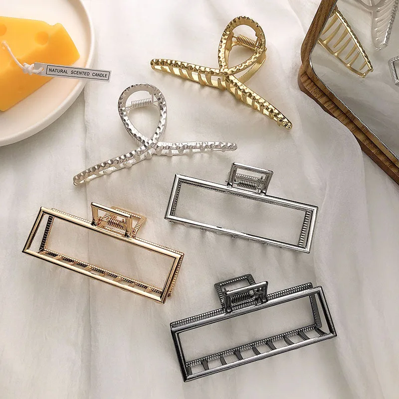 

Женская заколка-краб для волос, металлическая заколка-краб серебристого и золотистого цвета, аксессуар для волос