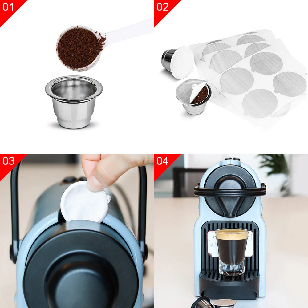 2 стручки 100 уплотнений из нержавеющей стали многоразовые капсулы Nespresso для кофе многоразовые Nespresso машина Эспрессо кофеварка чашка фильтр