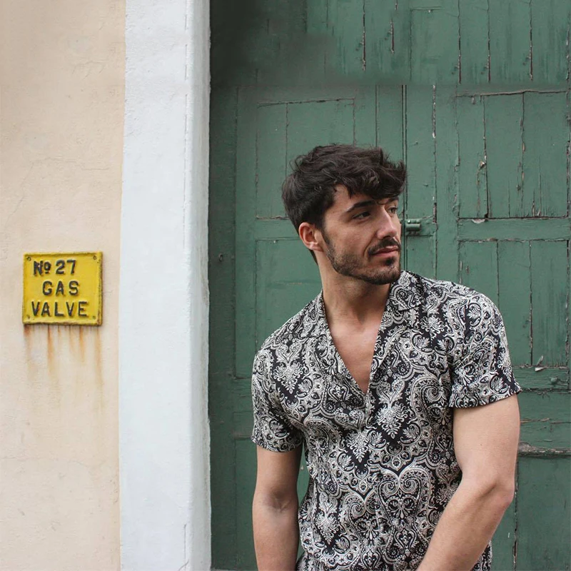 Рубашка мужская с принтом короткий рукав подол свободная Повседневная блуза