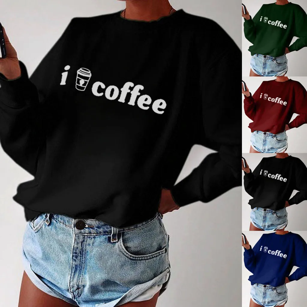 Женский свитшот с длинными рукавами SAGACE Coffee свитер буквенным принтом и круглым