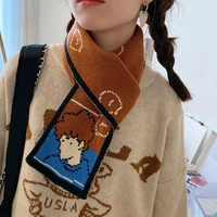 2021 winter cartoon christmas knitted girl scarf korea japan women fashion cute student wool collar scarves ladies xmas gifts