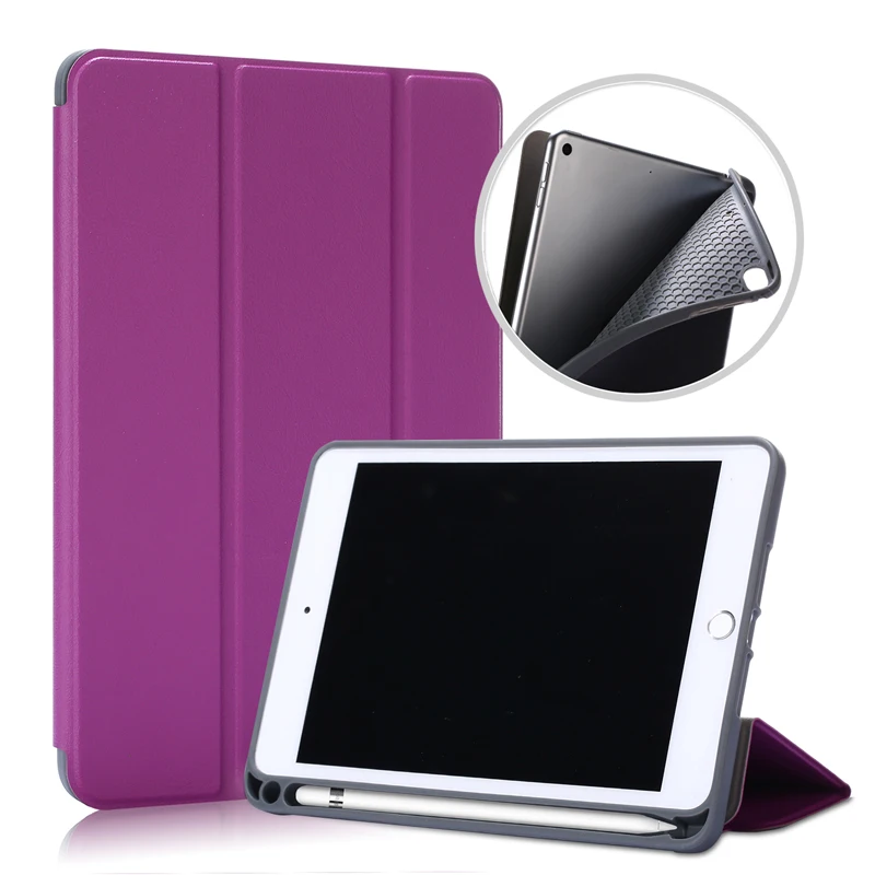 

Однотонный чехол для iPad mini4 mini5 2019 7,9 дюйма с держателем для карандашей, складная подставка, умный Мягкий защитный чехол из искусственной кож...