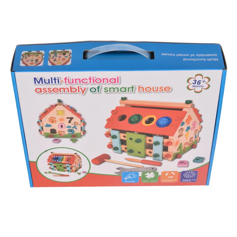 

4-in-1 Children Screw Wooden Toy Assembly Play Hamster Knocking Piano Puzzle Building Blocks Nut Build House Game Gift for Kids