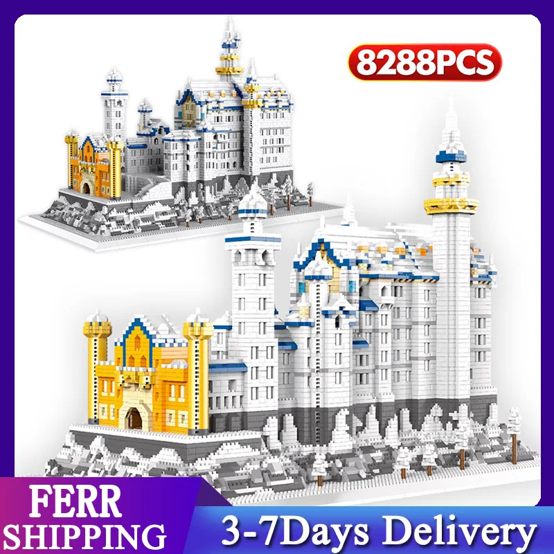 

2021 8288pcs Diamond Snowing Swan Castle Architecture Building Blocks Micro Bricks Sets Toys for Children Christmas Gifts