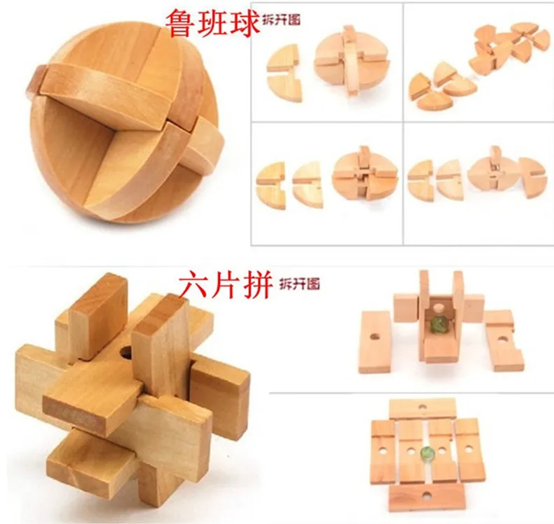 

[Funny] 9pcs/set 3D handmade vintage Ming lock Luban lock wooden toy adult puzzle child Educational Toy Brain Teaser Game IQ toy