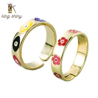 king shiny ethnic enamel flower open rings for woman vintage dropping oil evil eye copper adjustable rings girls birthday gifts