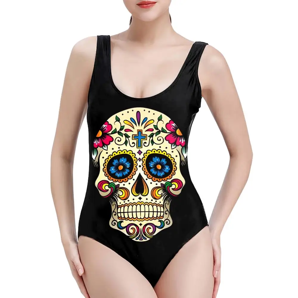 Ladies Flral Skull Printed Tank Tops Compression Performance Swim Wear Summer Quick Dry Blouse |