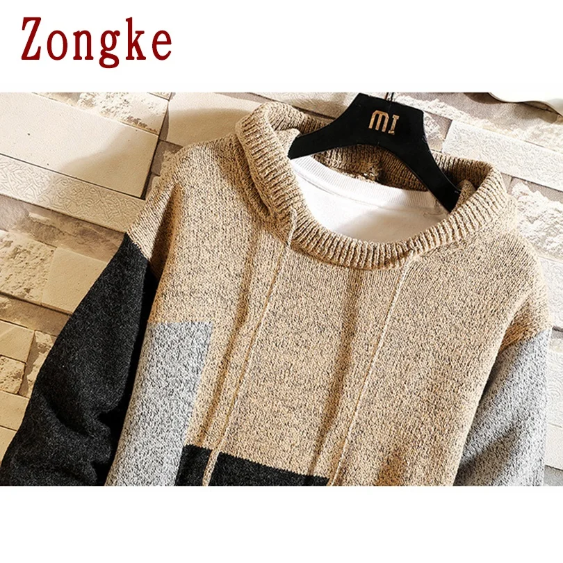 

Zongke Hooded Knitted Sweater Men Clothing Harajuku Sweaters Pullover Men Sweater Fashion Mens Clothes M-2XL 2021