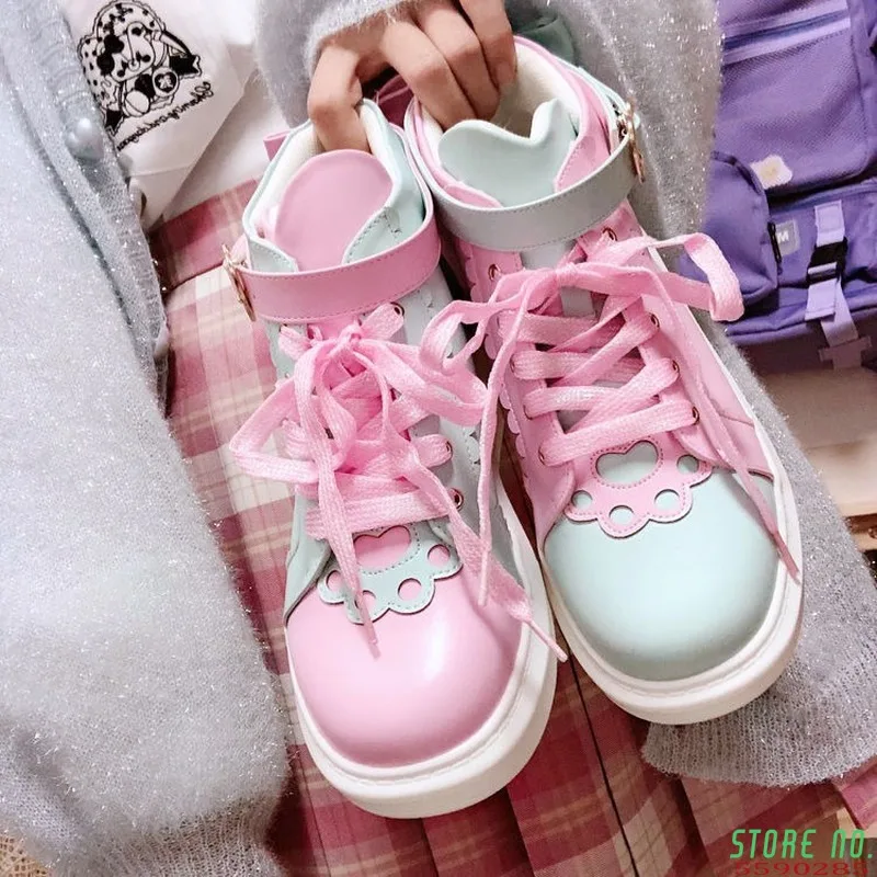 Туфли Lolita женские кроссовки милые кавайные розовые модные высокие спортивные