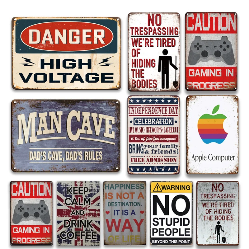 

No Stupid People Metal Painting Vintage Gaming In Progress Metal Plaque Door Sign Shabby Chic Gamer Room Decor Farmhouse Decor