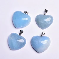 natural aquamarine blue pendant 24x21x10mm clear heart love women heart love carved jewelry necklace