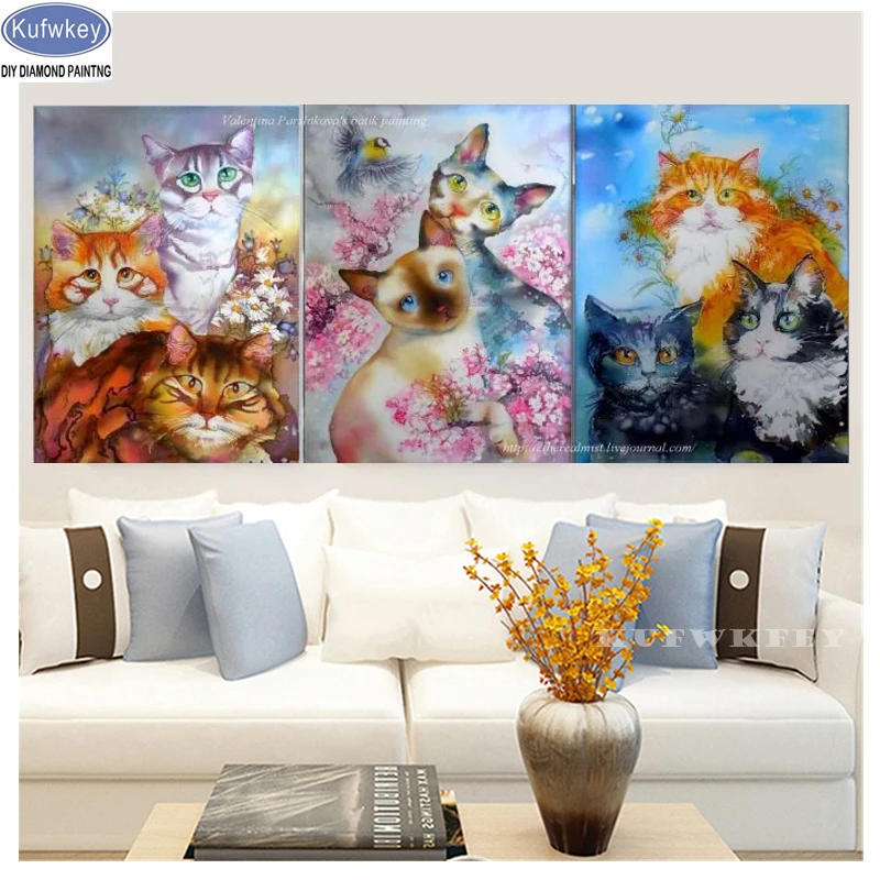 

diamond painting 3 pcs embroidery diamond mosaic cat lover Diamond Painting Cross Stitch diy full drill square mosaic animals,