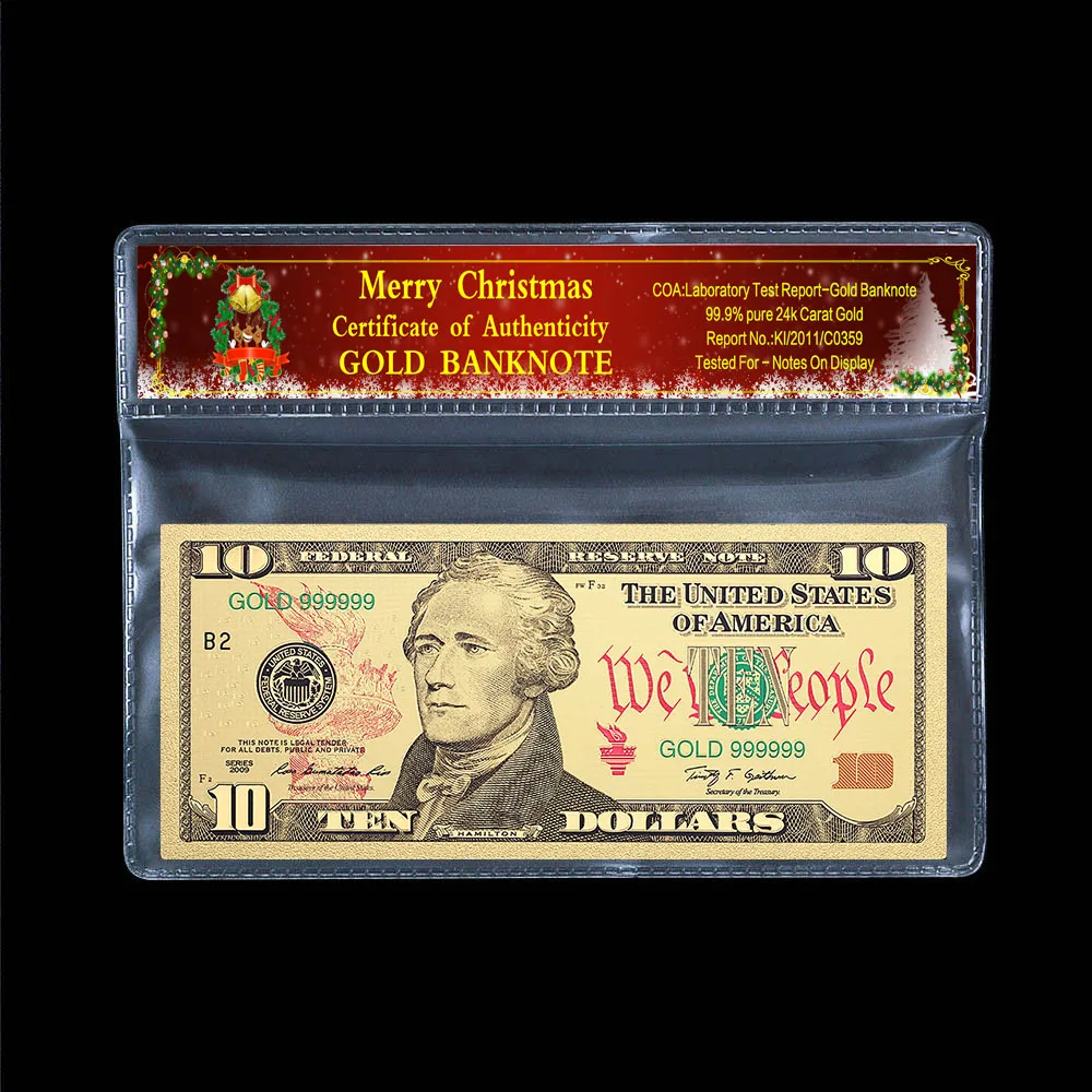 Американский десять долларовая банкнота в центре сообщений течение 24k